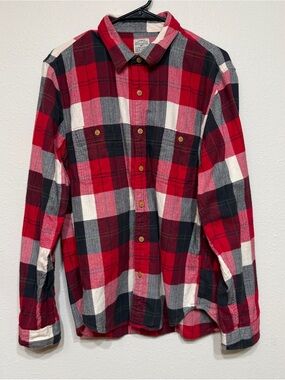 J. Crew Factory Red Plaid Button-Down Flannel Shirt Men’s L Cotton Preppy